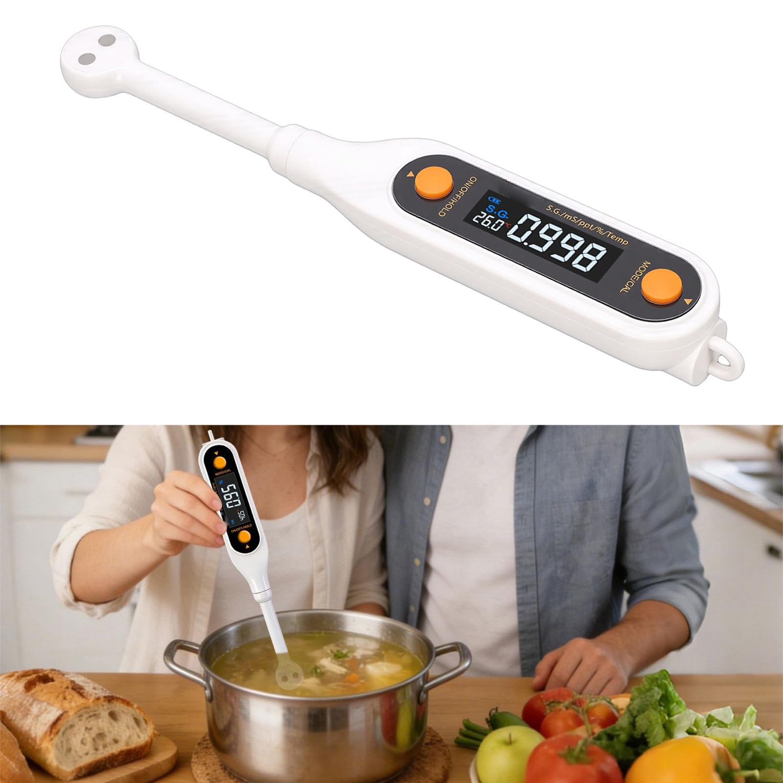 Naroote Tester Digitale di Salinità Alimentare 5 in 1, Misuratore Elettronico di Salinità da Cucine, Supporta La Misurazione di Tds, Ec, S. Temperatura, per Zuppe di Carne