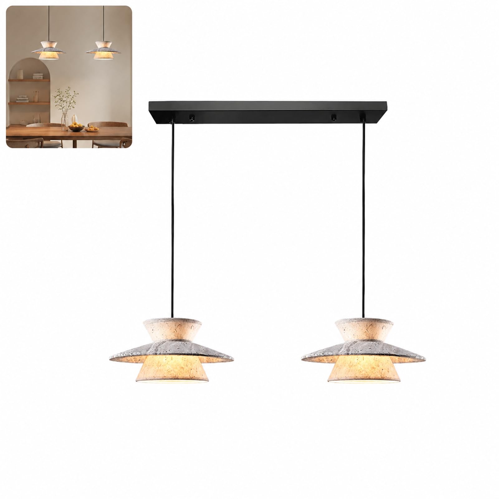 GnathicHOME Bedroom Bedside Chandelier Medieval Zen Teahouse Homestay Restaurant Song Dynasty Aesthetics Handmade Xuan Paper Silver Grey Cave Stone Chandelier (60 * 184cm,Black)