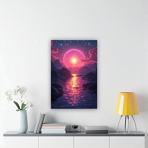 Miniatura 6 de Vaporwave Neon Sunset - Póster de pared con diseño de pixeles, arte futurista, cibernético, moderno, impresiones de pared abstractas, geométricas,