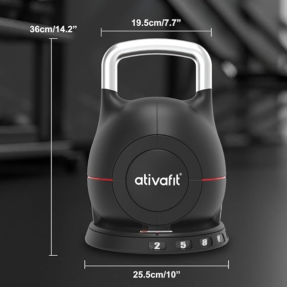 ATIVAFIT 20kg Adjustable Kettlebell 7 in 1 with Solid Aluminum Handle Quick Adjustment Weights With Safety Locking Systerm Space Saving Strength Training For Fitness Home Gym