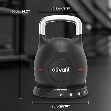 ATIVAFIT 20kg Adjustable Kettlebell 7 in 1 with Solid Aluminum Handle Quick Adjustment Weights With Safety Locking Systerm Space Saving Strength Training For Fitness Home Gym