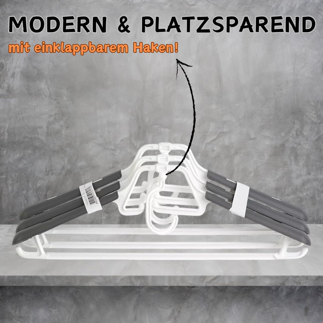 30er Set Kleiderbügel, Weiß/Anthrazit, drehbarer/einklappbarer Haken, ausziehbare/breite Auflagefläche, rutschfest, robust, stabil, Kunststoff, für Mäntel, Hosen, Krawatten, Blusen
