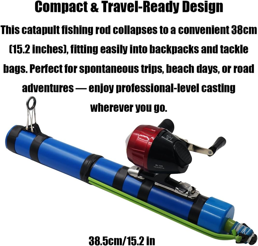 Catapult Fishing Rod, Sling Shot Fishing Reel Pole with Ergonomic Handle, Compact Telescopic Catapult Tool for Outdoor Anglers Travel