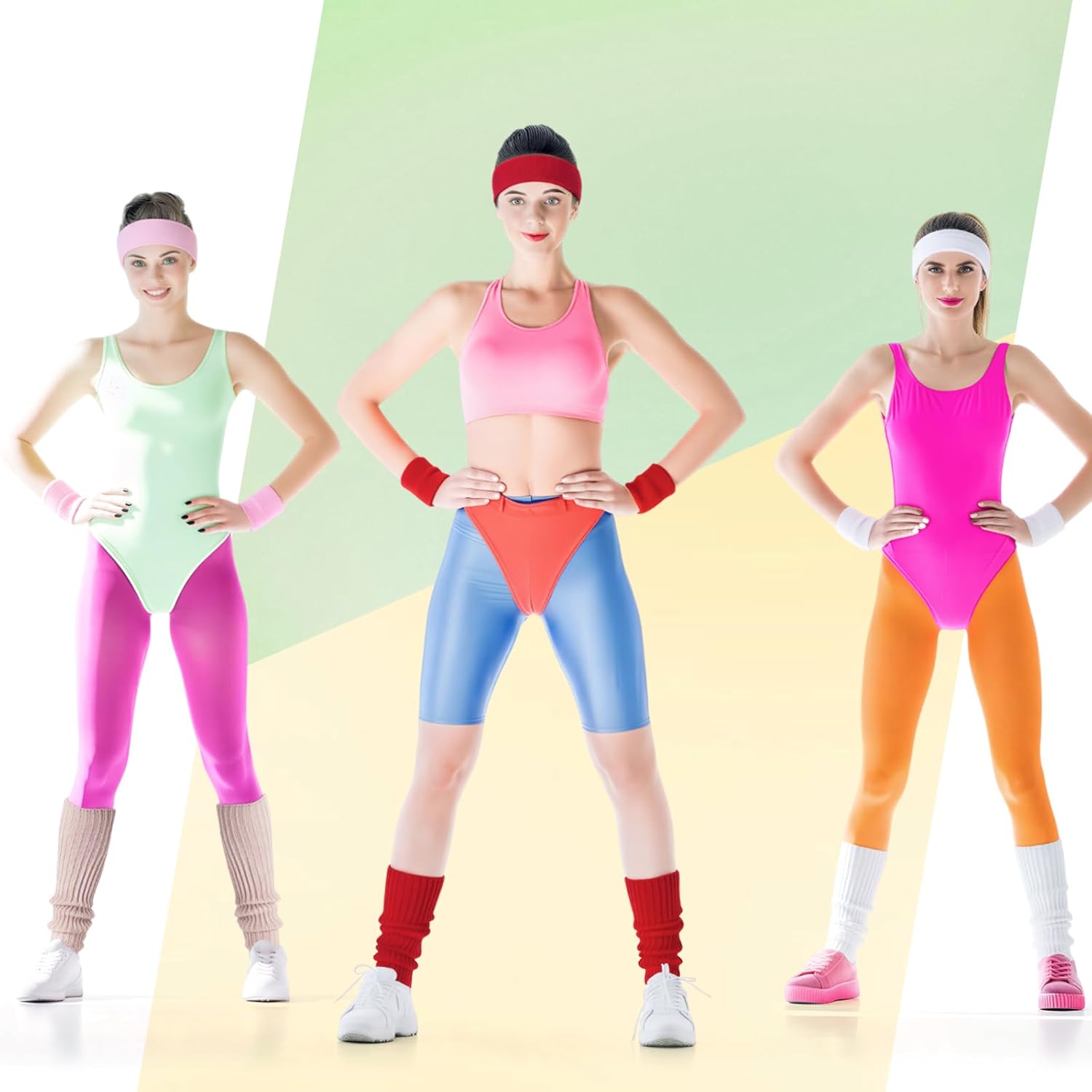 5 Pairs Leg Warmers Set for Women with 5 Sets Fitness Running Headband and Wristbands for Yoga Sport Theme Party Costume Accessories, One Size - Image 5