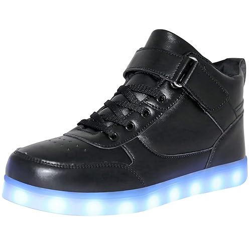 Unisex LED Light Up High Top Sneakers - USB Charging for Women & Men-7.5 Women/6 Men - Black