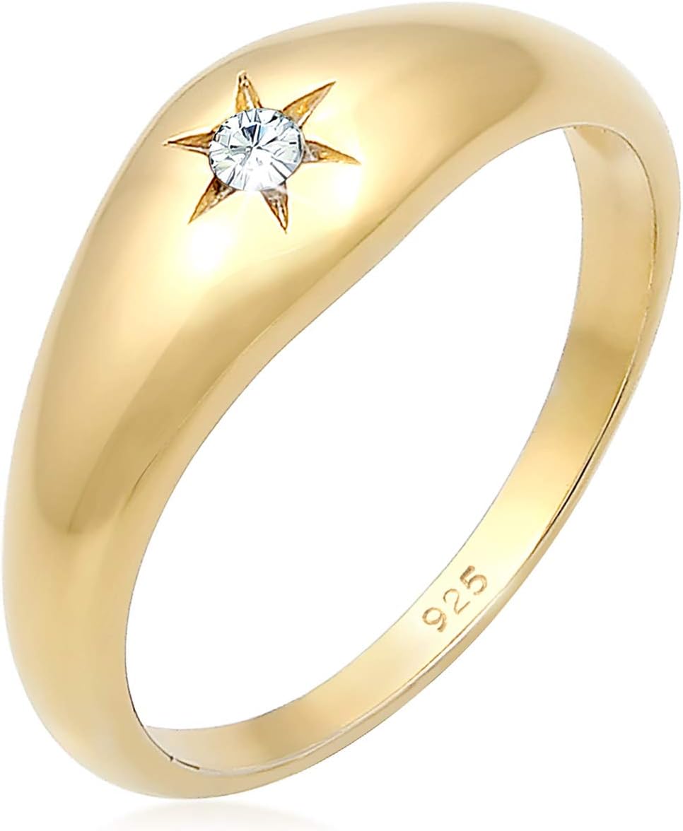 Elli Ring Woman Signet Ring Star Symbol Sparkling with Swarovski® Crystals in 925 Sterling Silver