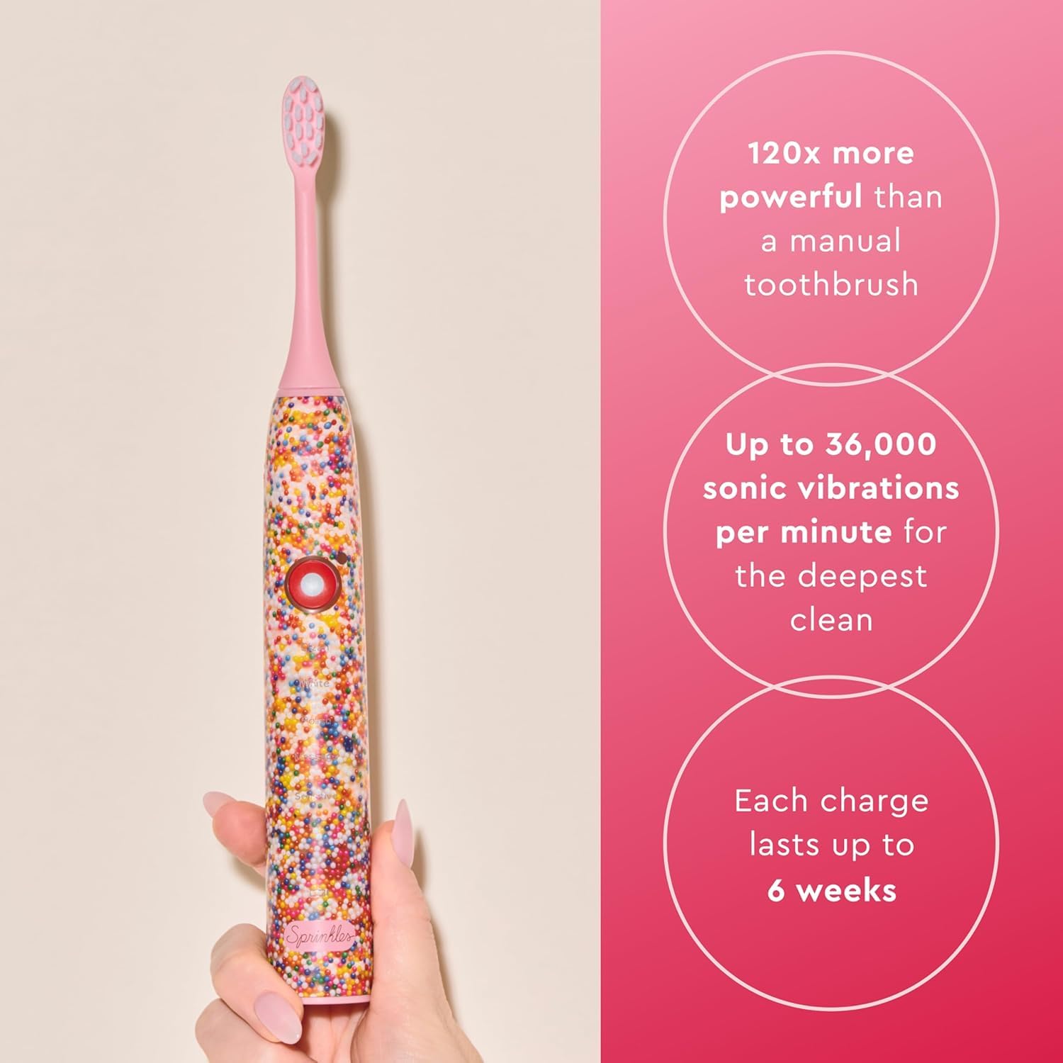 Amazon.com: Moon x Sprinkles Sonic Electric Toothbrush, Quiet & Waterproof  Rechargeable Toothbrush for Sensitive Gums, 5 Cleaning Modes, 36,000  Vibrations, 6 Week Battery, Includes 2 Brush Heads & Travel Case : Health &  Household