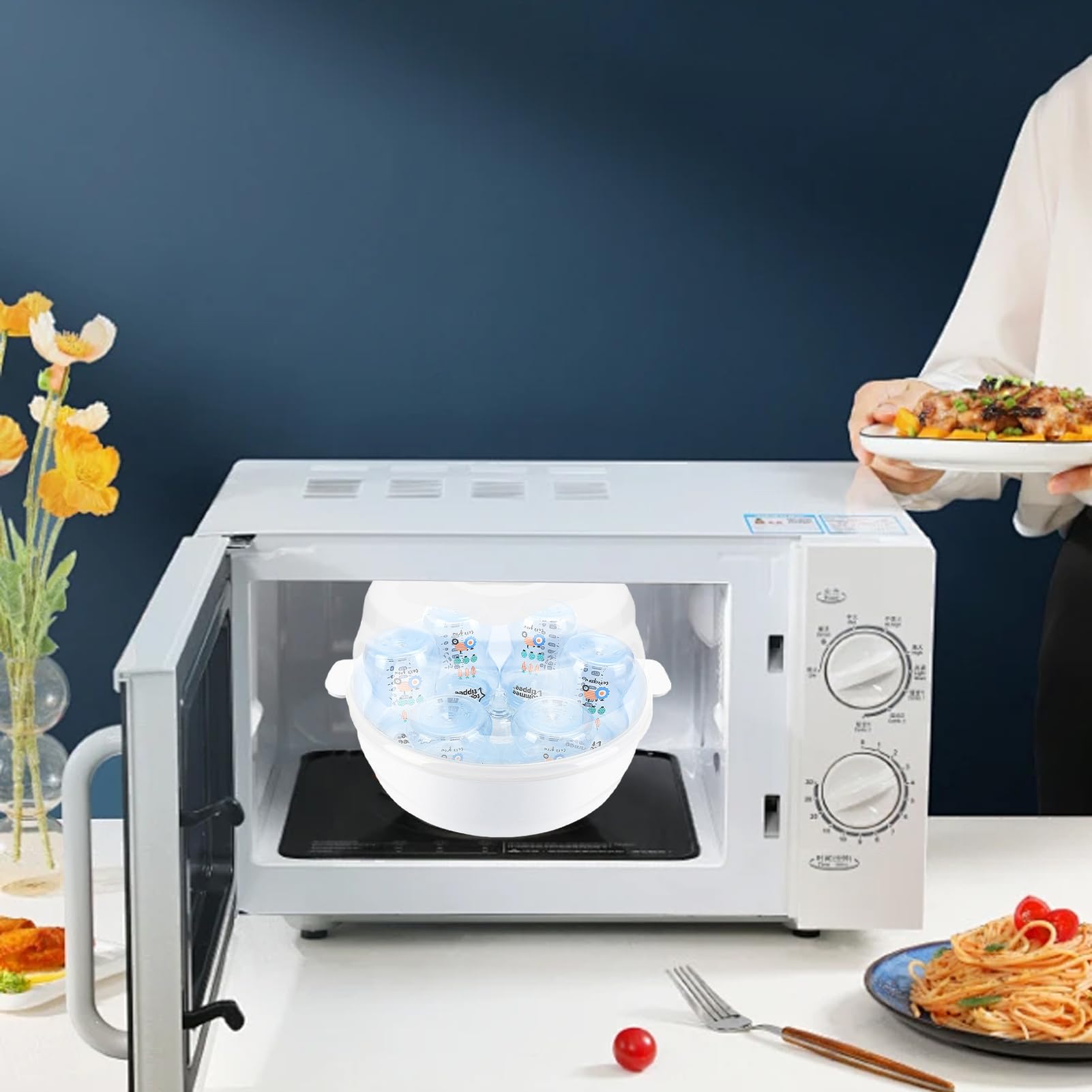 Stérilisateur À Vapeur Pour Biberons, Stérilisateur Biberons Pour Micro-ondes, Stérilise En 4 Minutes, Jusqu'à 6 Biberon, Pour Biberon, Tétines Et Accessoires Pour Four À Micro-ondes