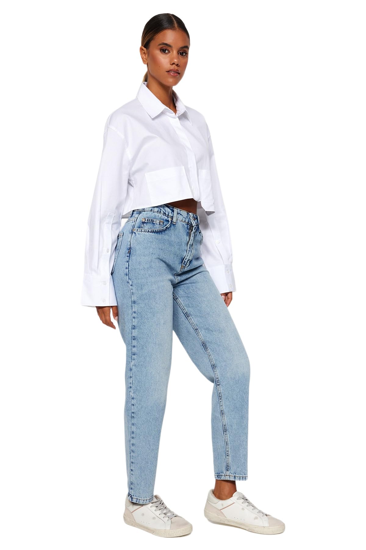 TRENDYOL Damen Jeans Light Blue High Waist Mom Jeans Twoaw24je00076