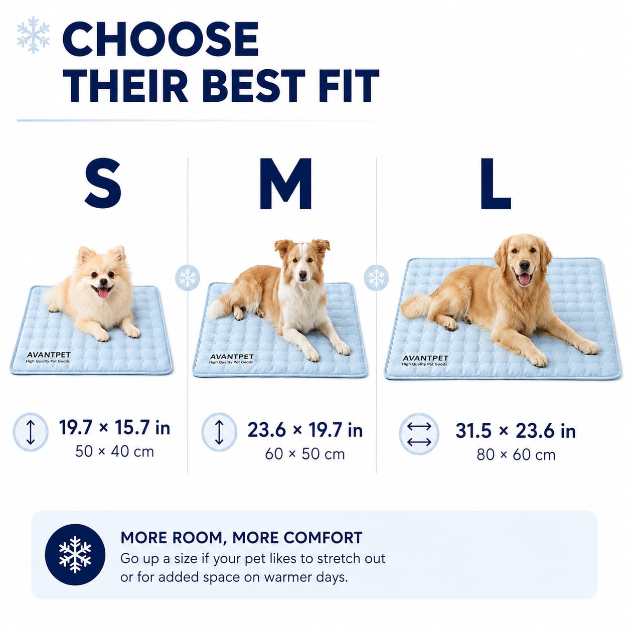 Tapis rafraîchissant en gel non toxique pour chien Bleu ciel | Gel non toxique de qualité alimentaire, inhibition brevetée de 99 % des moisissures, surface imperméable réversible