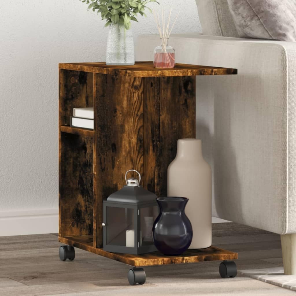 Beistelltisch mit Rollen R uchereiche 50x30x55 cm Holzwerkstoff Konsolentisch FlurtischBeistelltisch f r Wohnzimmer EsszimmerEingangsbereich Flur