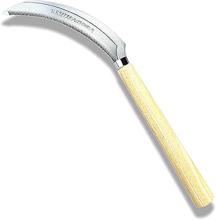 Japanese Weeding Sickle,Premium Stainless Steel Serrated Weeding Sickle - 21cm Lightweight Garden Tool for Harvesting, Trimming & Lawn Care with Ergonomic Poplar Wood Handle (Silver)