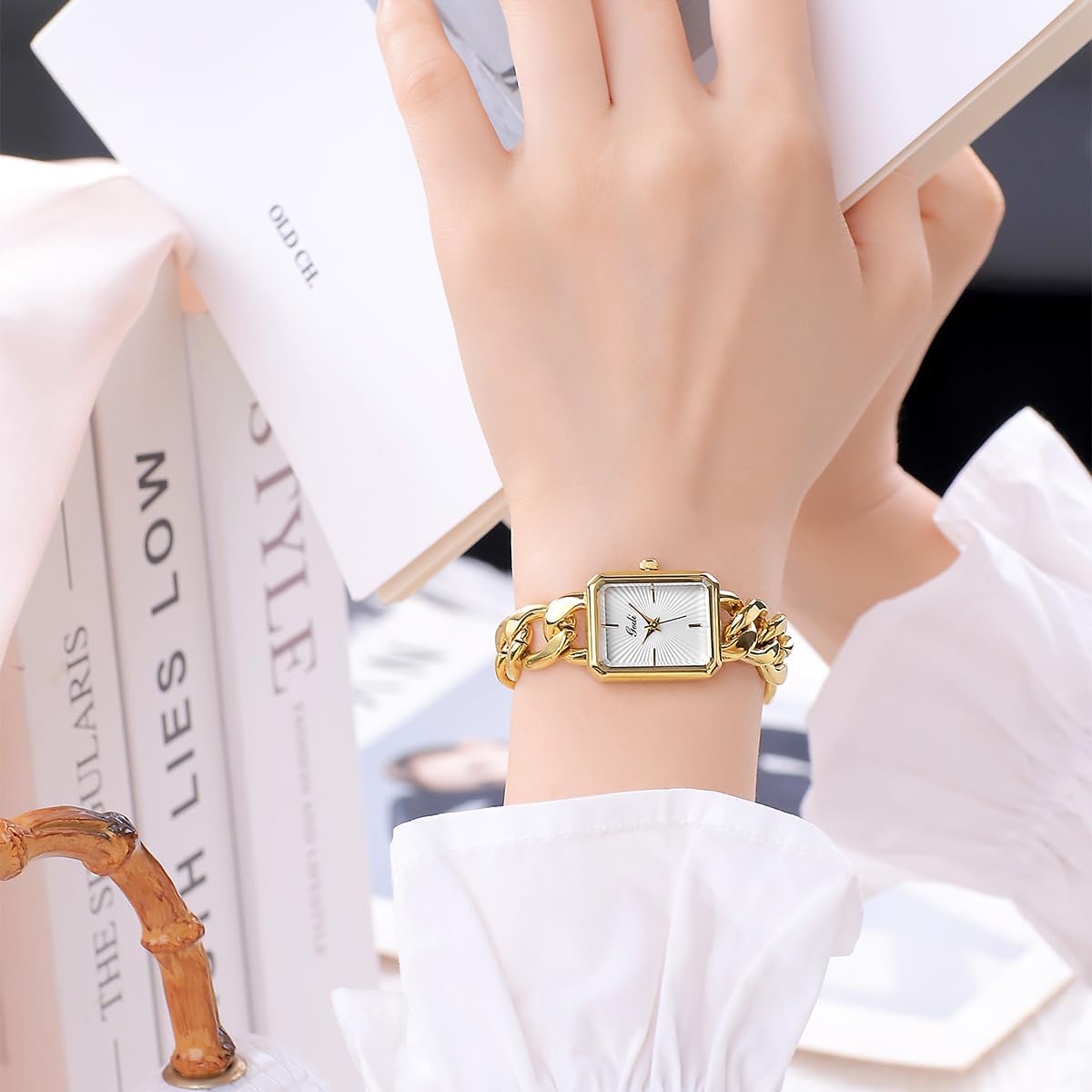 CARLIEN Womens Small Luxury Fashion Rectangular Chain Bracelet Quartz Watch Ladies Stainless Steel Band Dress Wristwatch Gold Silver - Image 5