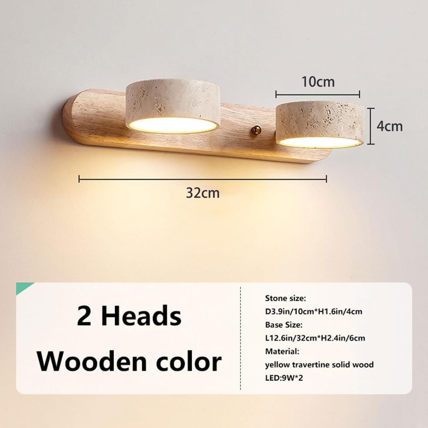 Wandleuchte aus Naturstein Travertin Gelb LED Badezimmerleuchte Drehbarer Schirm Dimmbar Ø32cm Warmweiß