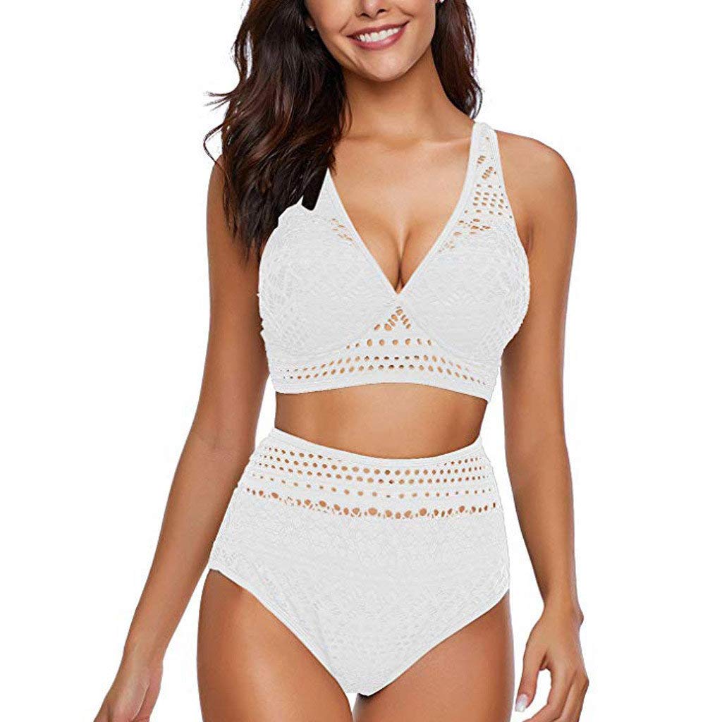 riou Bikini Bikinis Mujer 2024 Push up con Relleno Tejer con Malla Retro Cintura Alta Conjunto de Traje de BañO Bohemio BañAdores con Relleno Sujetador Brasileños Tops y Braguitas vikinis riou