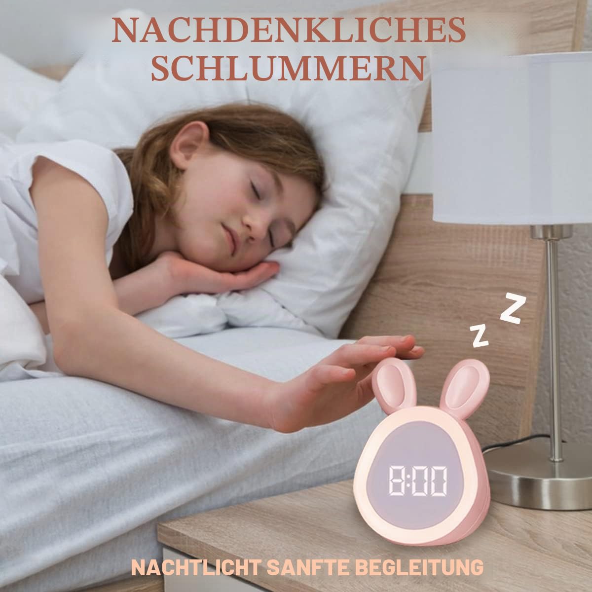 Niedlicher Hasen-Wecker für Kinder, digitaler Wecker mit Nachtlicht und Touch-Steuerung, Schlummerwecker, einstellbare Lautstärke und Helligkeit, Schlaftrainer-Uhren für Kinder, Kleinkinder,