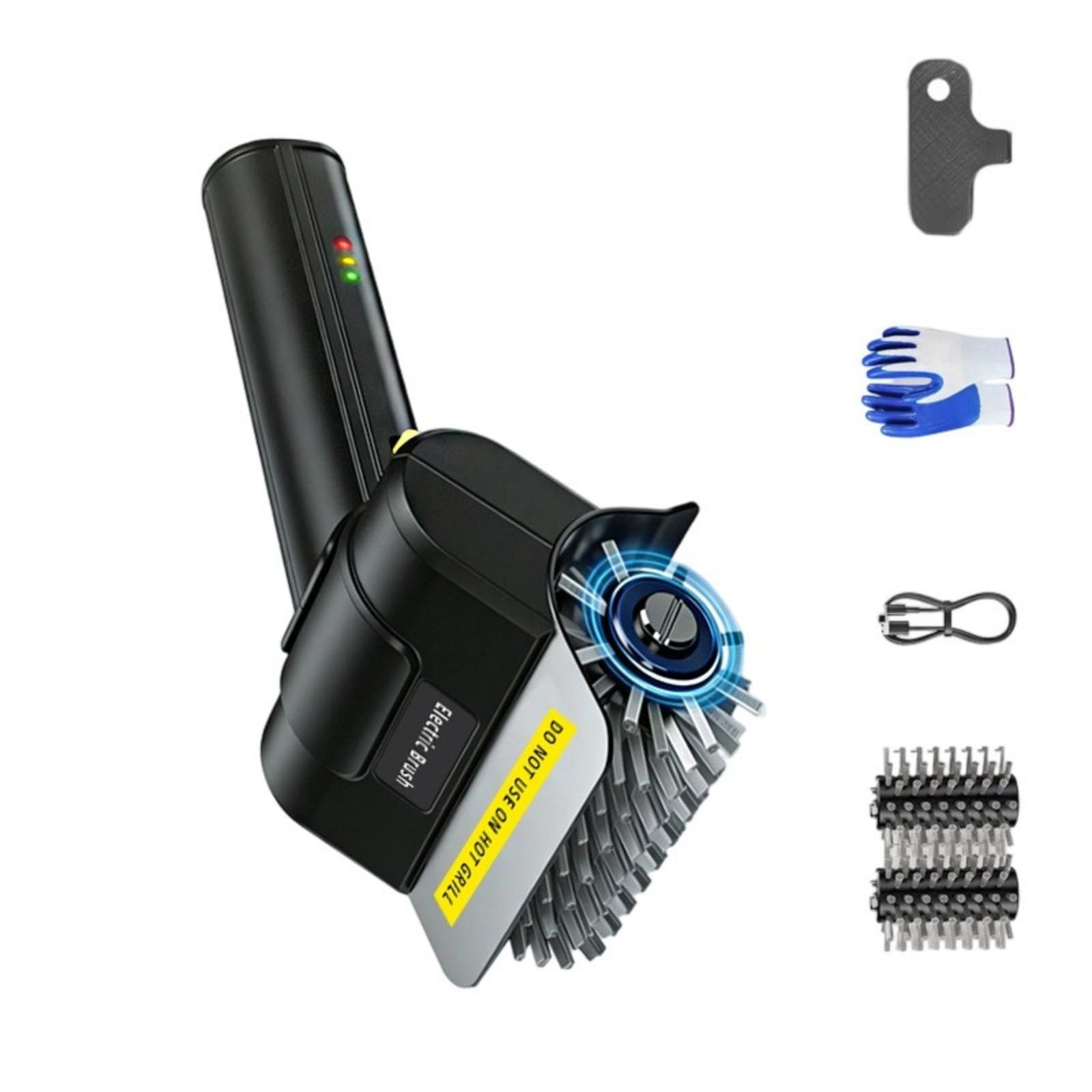 Brosse de nettoyage pour grilles de barbecue électrique - Tête en acier remplaçable - Poignée ergonomique pour cuisine extérieure - Rechargeable