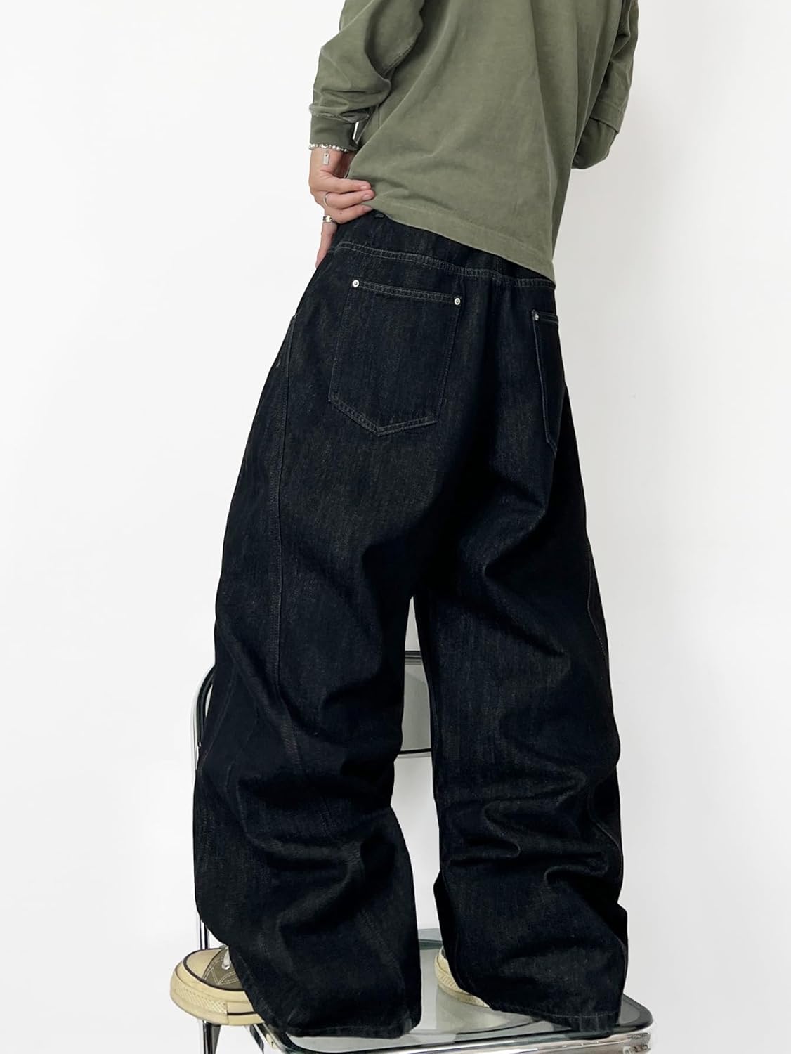 Mens Streetwear Hip Hop Baggy Jeans Wide Leg Skater Denim Pants Loose Long Trousers - Image 5