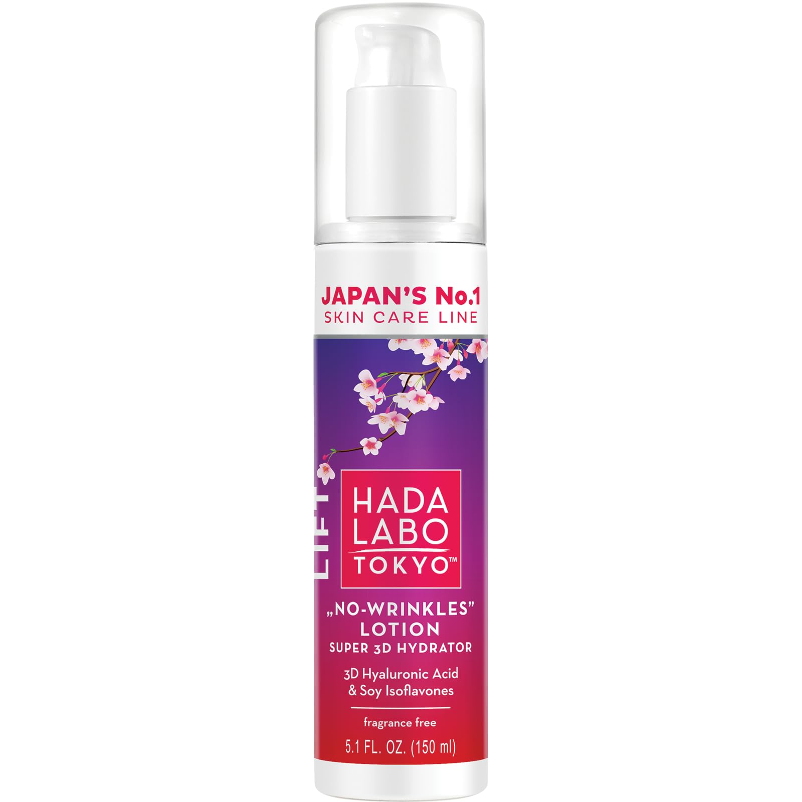 Hada Labo Tokyo Lift No Wrinkles Lifting-Gesichtslotion mit 4 Arten Hyaluronsäure, Soja-Isoflavonen, Kollagen und Squalan, gegen sichtbare Zeichen der Hautalterung, 150 ml