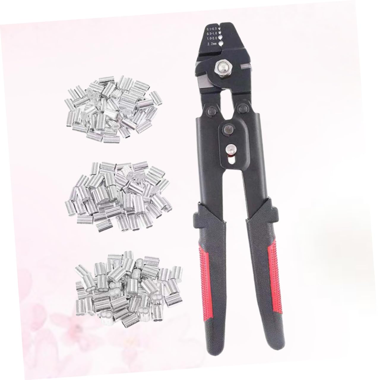 Angoily Pinza Crimpatrice Include 180 Manicotti in Alluminio a Doppia Canna con Manico Antiscivolo in Acciaio al e Blocco Regolabile per per Uso Pesca e Cavi
