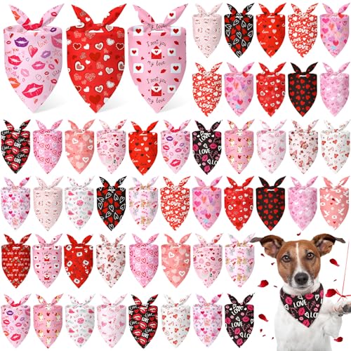 Image of Abbylike 50 Pcs Valentines Day Dog Bandanas Bulk Red and Pink Bandanas for Dogs Triangle Kerchief Bibs Scarf for Pet Romantic Costume Photo Props Accessories Pet Shops Groomers (25.6 x 17.7 x 17.7)