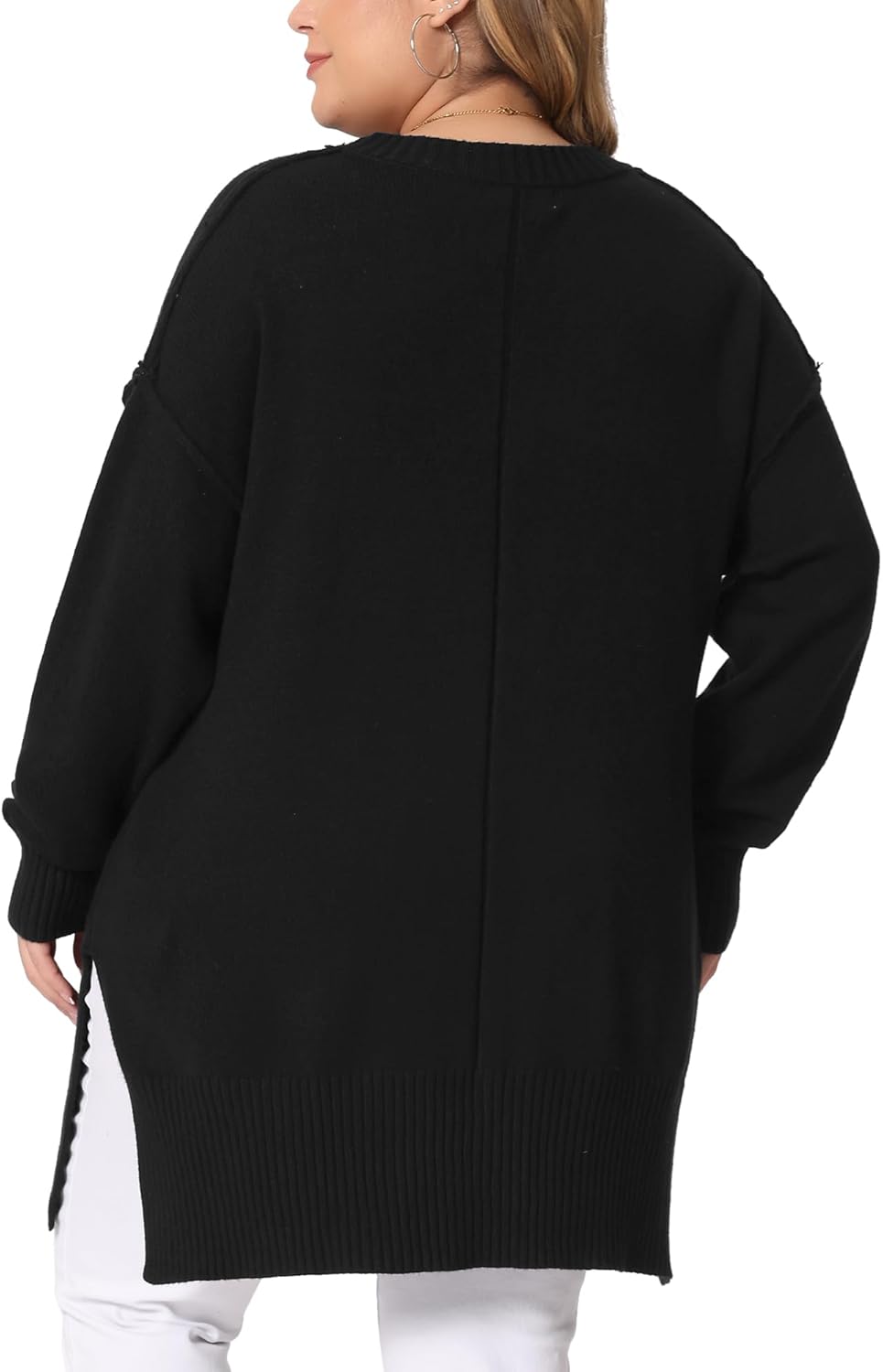 Agnes Orinda Women's Sweater Plus Size Crew Neck Long Sleeve Slit Hem Knit Fall 2025 Pullover Sweater Tops - Image 4