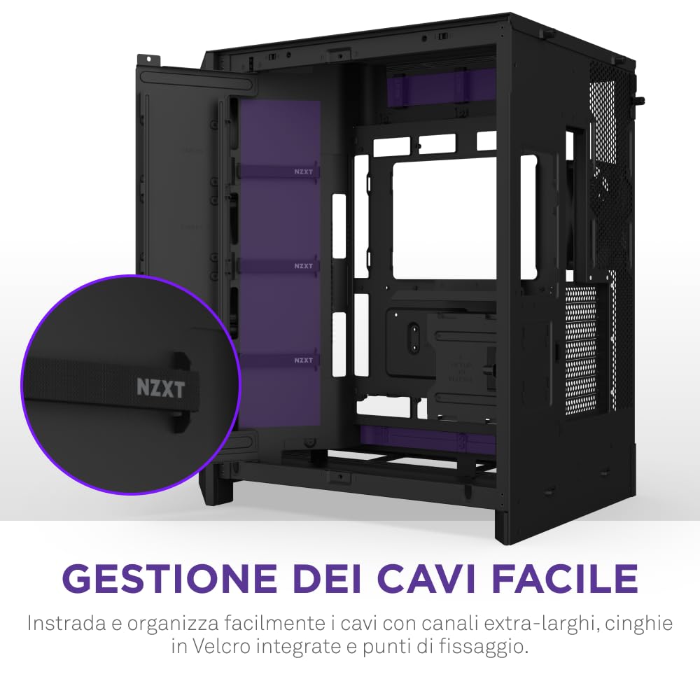 NZXT H9 Flow (2025) – Grande Case PC ATX Mid-Tower a Doppia Camera con Flusso d'Aria – Include 3 Ventole da 140mm e 1 da 120mm – Supporto Radiatore da 420mm – Vetro Temperato – Nero