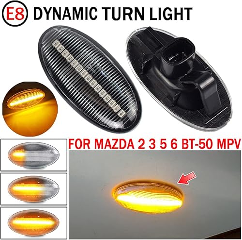Miniatura 6 de Hacreyatu Para-Mazda 2 para Mazda 3 5 6 BT-50 MPV 2 piezas LED dinámica señal de giro lateral luz intermitente secuencial luz intermitente (amarillo)