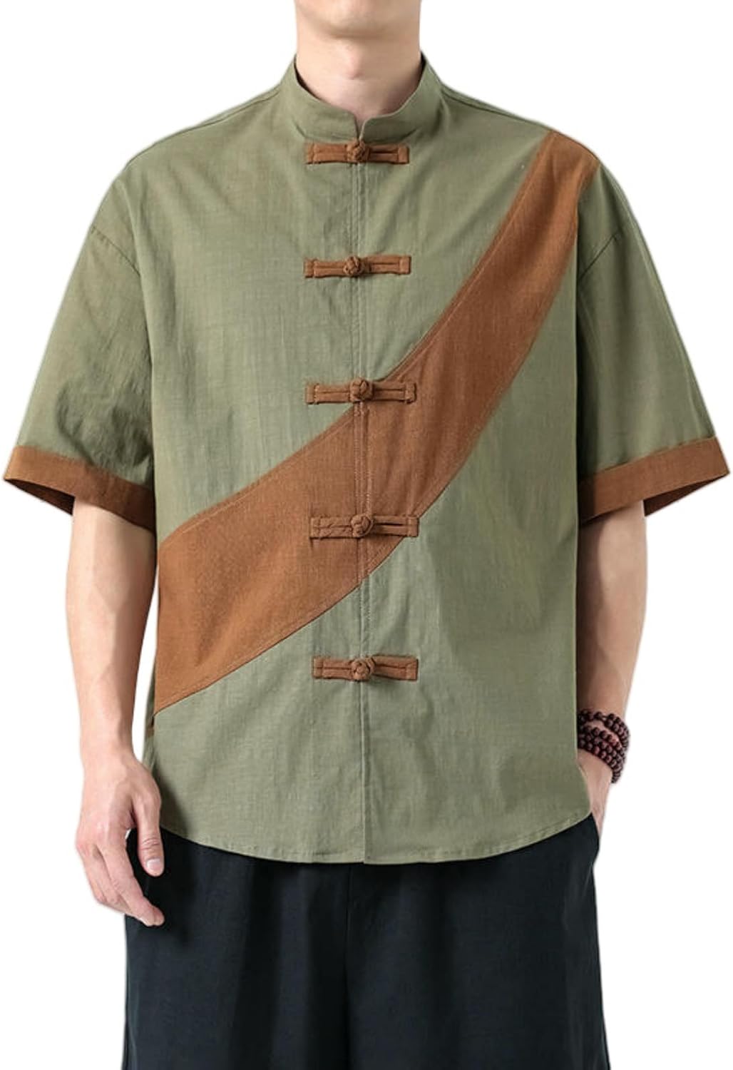 Men's Summer Chinese Style Retro Trendy Cotton Linen Short Sleeve Tang Suit Hanfu Shirt