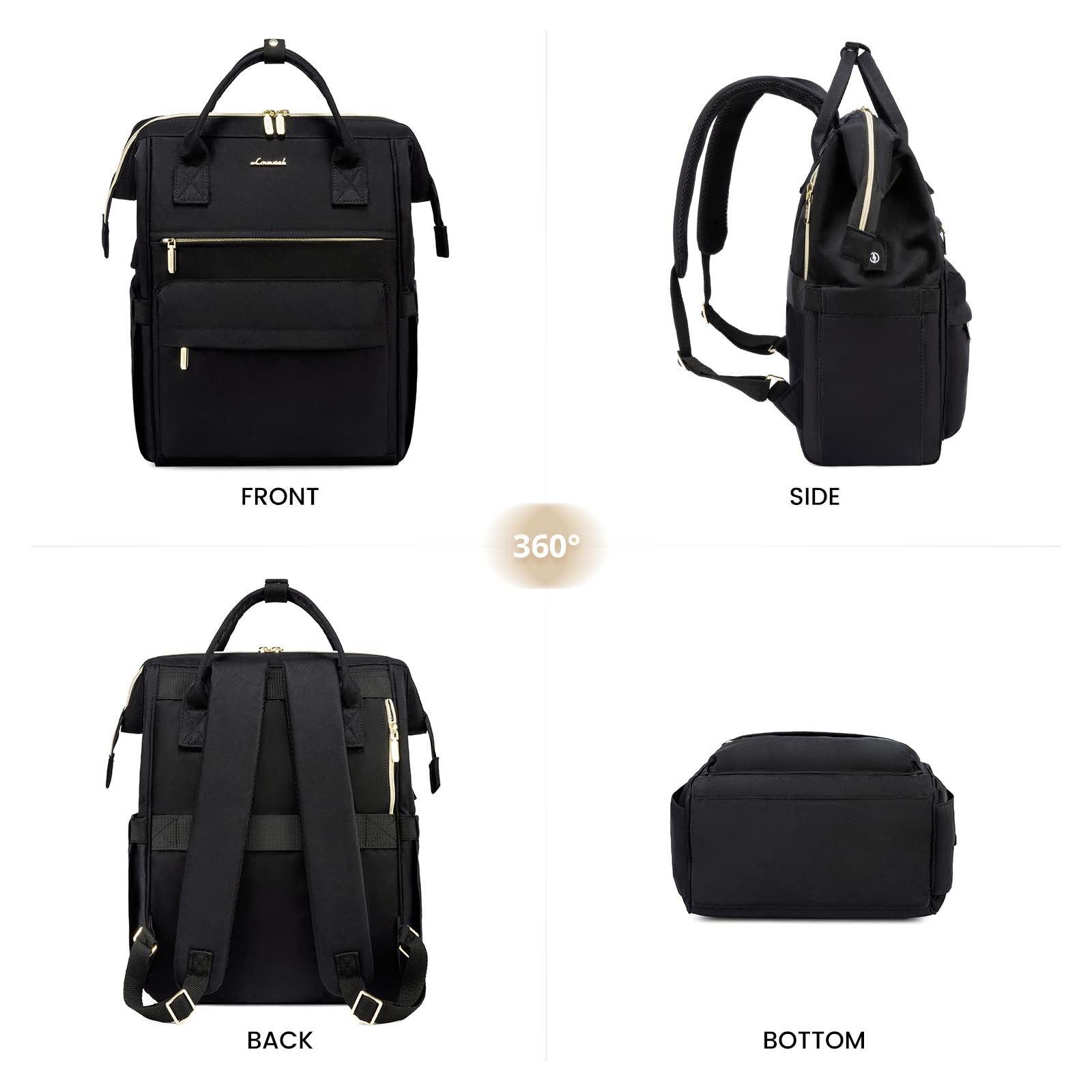 LOVEVOOK Schulrucksack Jungen Teenager Groß, 17 Zoll Laptop Rucksack Damen Arbeitsrucksack mit USB Ladeanschluss & Laptopfach, Wasserdicht Daypacks für Arbeit Reise Schule Uni, Schwarz