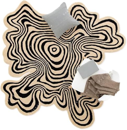 Alfombra de área hecha a mano con patrón de ilusión de forma irregular 100% lana hecha a mano (color multicolor, 4 x 4 pies)