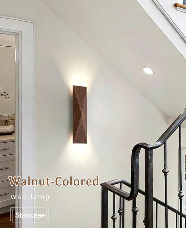 OROILUPU Walnut Wood Wall Sconce, 15.7 Inch Wabi Sabi Wall Light Fixture with Rectangle Natural Wood Lampshade, Japanese Style Mid Century Modern Wall Sconces for Bedside Bedroom Living Room Kitchen by OROILUPU - Used condition - Image 4