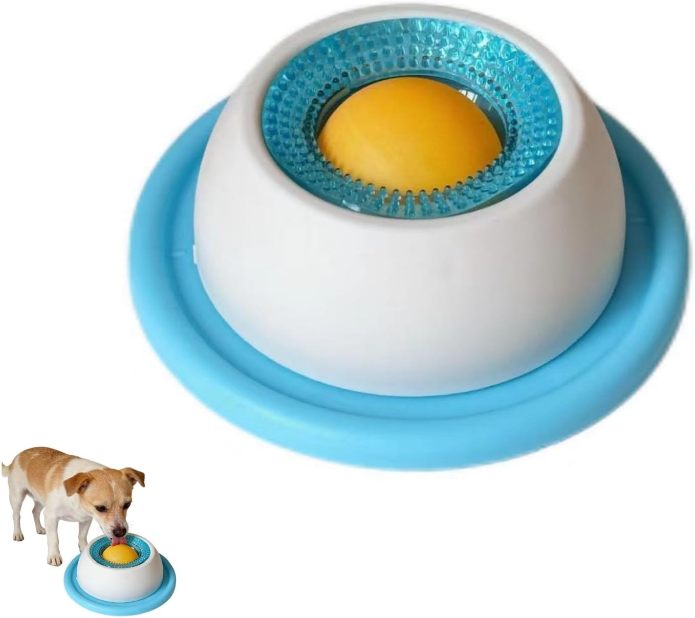 Dog Lick Bowl with Built-In Rolling Ball Anti-Slip Wide Base Dog Cat Lick Ball for Calming & Anxieties Relief Lick Sphere Enrichment Toys Interactive Slow Feeder Lick Toy for Dog Cat (Blue)