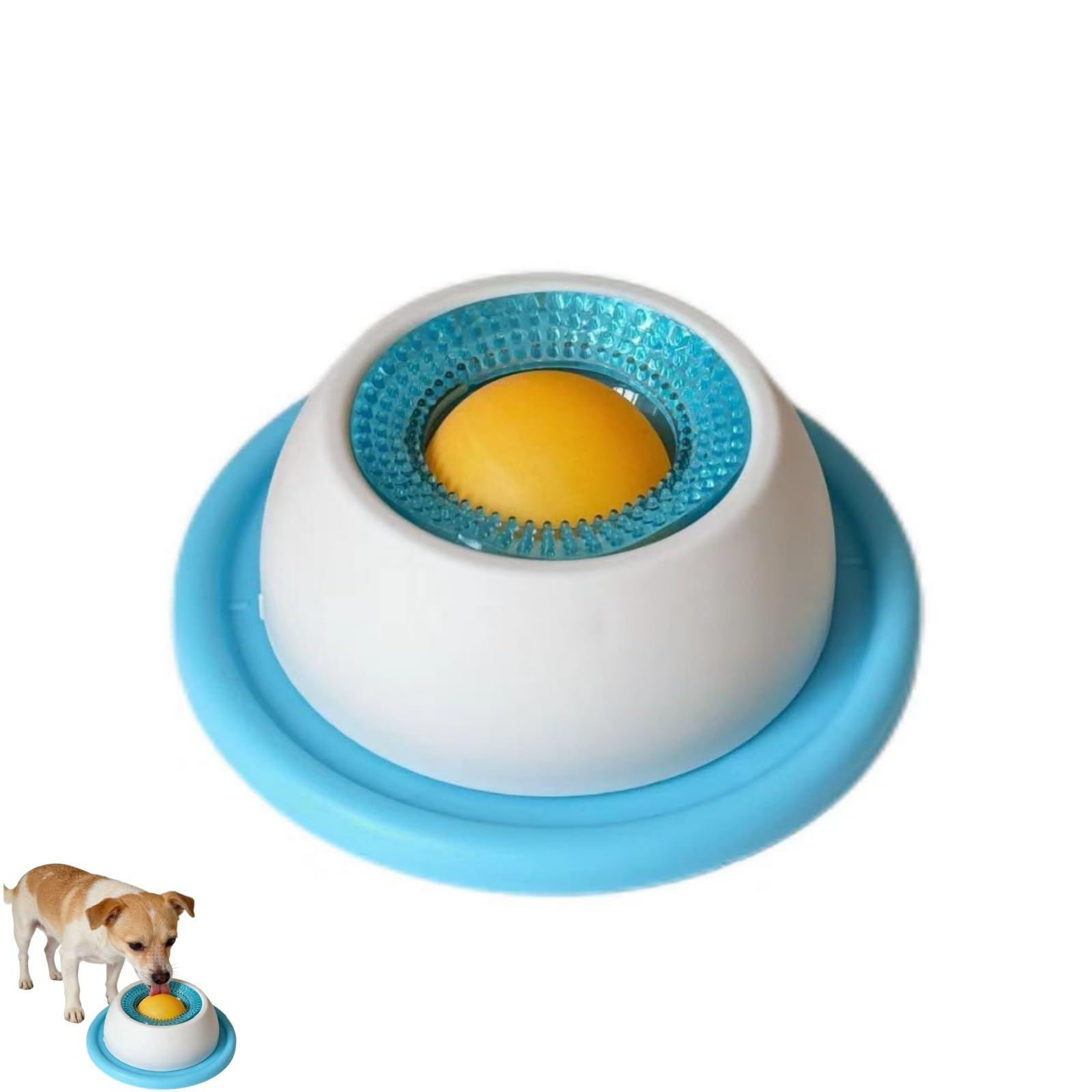 Dog Lick Bowl with Built-In Rolling Ball Anti-Slip Wide Base Dog Cat Lick Ball for Calming & Anxieties Relief Lick Sphere Enrichment Toys Interactive Slow Feeder Lick Toy for Dog Cat (Blue)