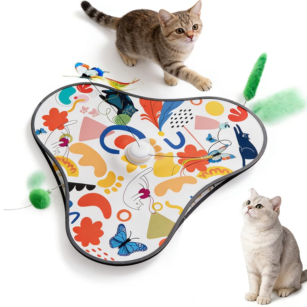 4 in 1 giocattolo interattivo per gatti automatico con sensore di movimento, 3 modalità di gioco, 3 suoni realistici e farfalla svolazzante, giocattolo intelligenza per gatti e gattini, ricarica USB-C