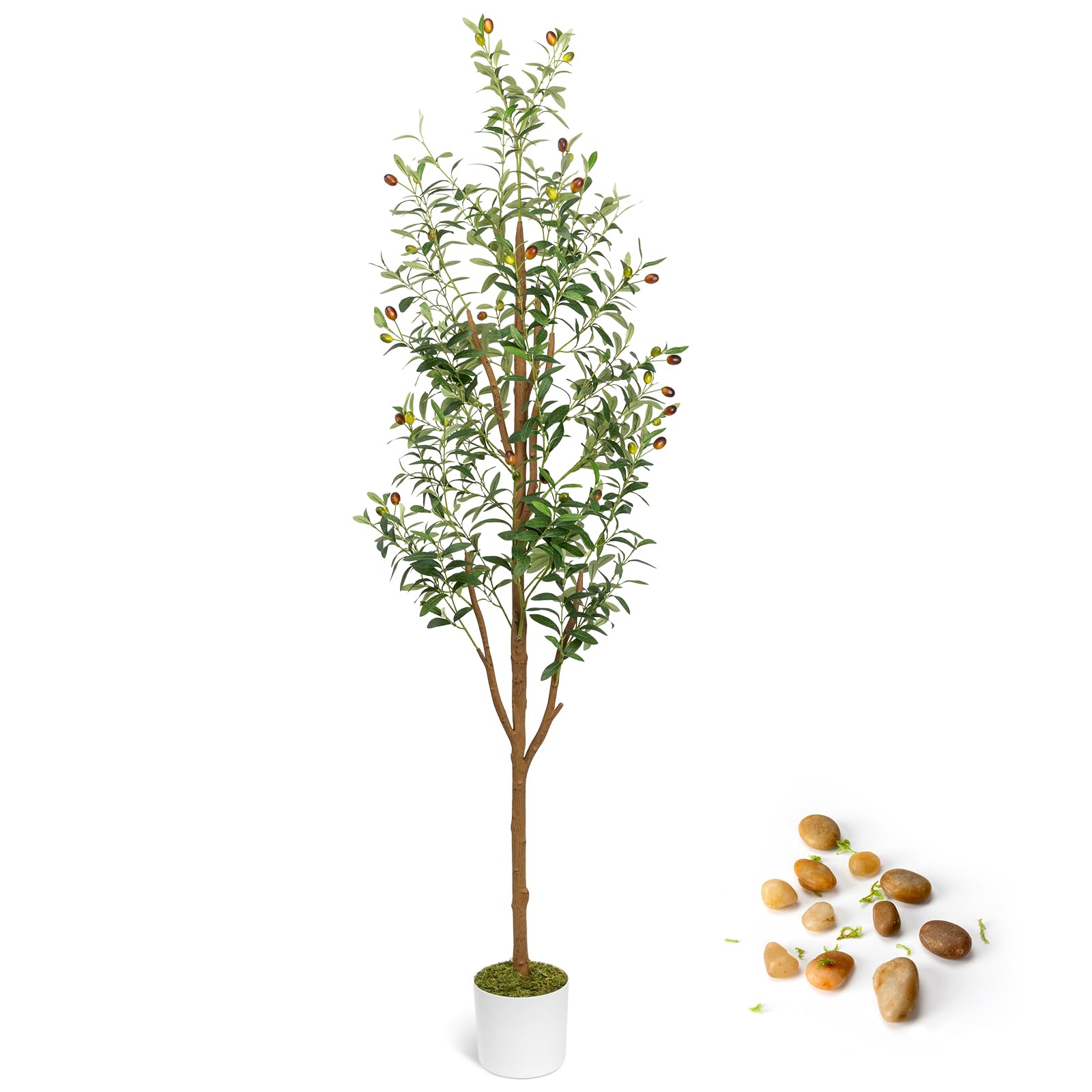 Artificial Olive Trees 7FT - Large Faux Olive Tree for Indoor with White Planter, Tall Fake Olive Silk Tree Realistic Olive Plants with Branches and Fruits for Home Decor Office Living Room