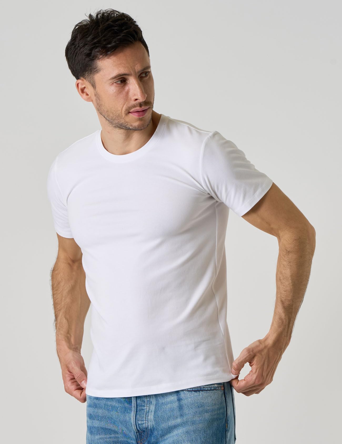 LAPASA Pacco da 3 Maglietta Uomo Cotone Elastico Premium Girocollo/Collo a V T-Shirt Maniche Corte Canottiera Morbida M05 M06