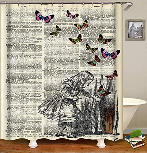 FANSU Tende da Doccia Antimuffa Impermeabile, Moderne 3D Stampato Poliestere Resistente Tessuto Lavabile Tenda della Vasca da Bagno con 12 Ganci (Libro,90x180cm)