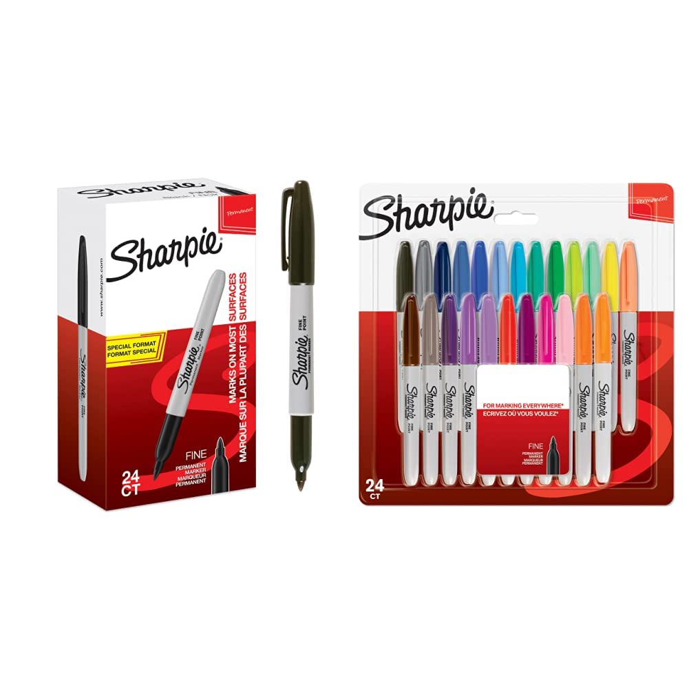 SHARPIE Permanent Marker | Marker Stifte mit feiner Spitze | schwarz | 24 Stück Market Set & Permanent Marker | Marker Stifte mit feiner Spitze | gemischte Farben | 24 Stück Market Set