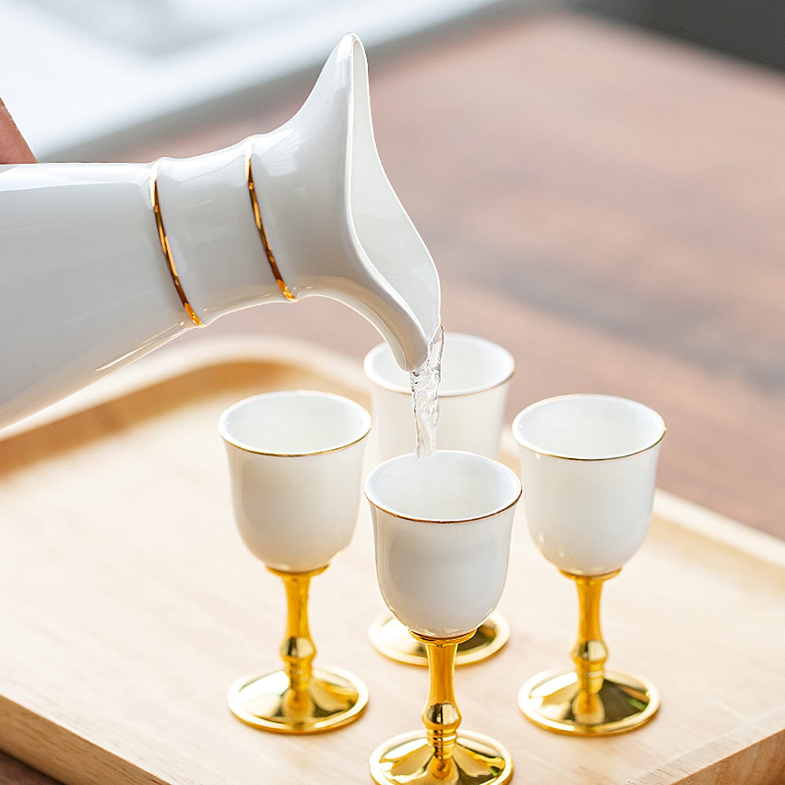 Juego de sake de cerámica, juego de sake japonés, taza de sake moderna utilizada para fiestas en casa y grandes regalos, tazas de sake + olla de sake + vaso transparente para conservación del calor