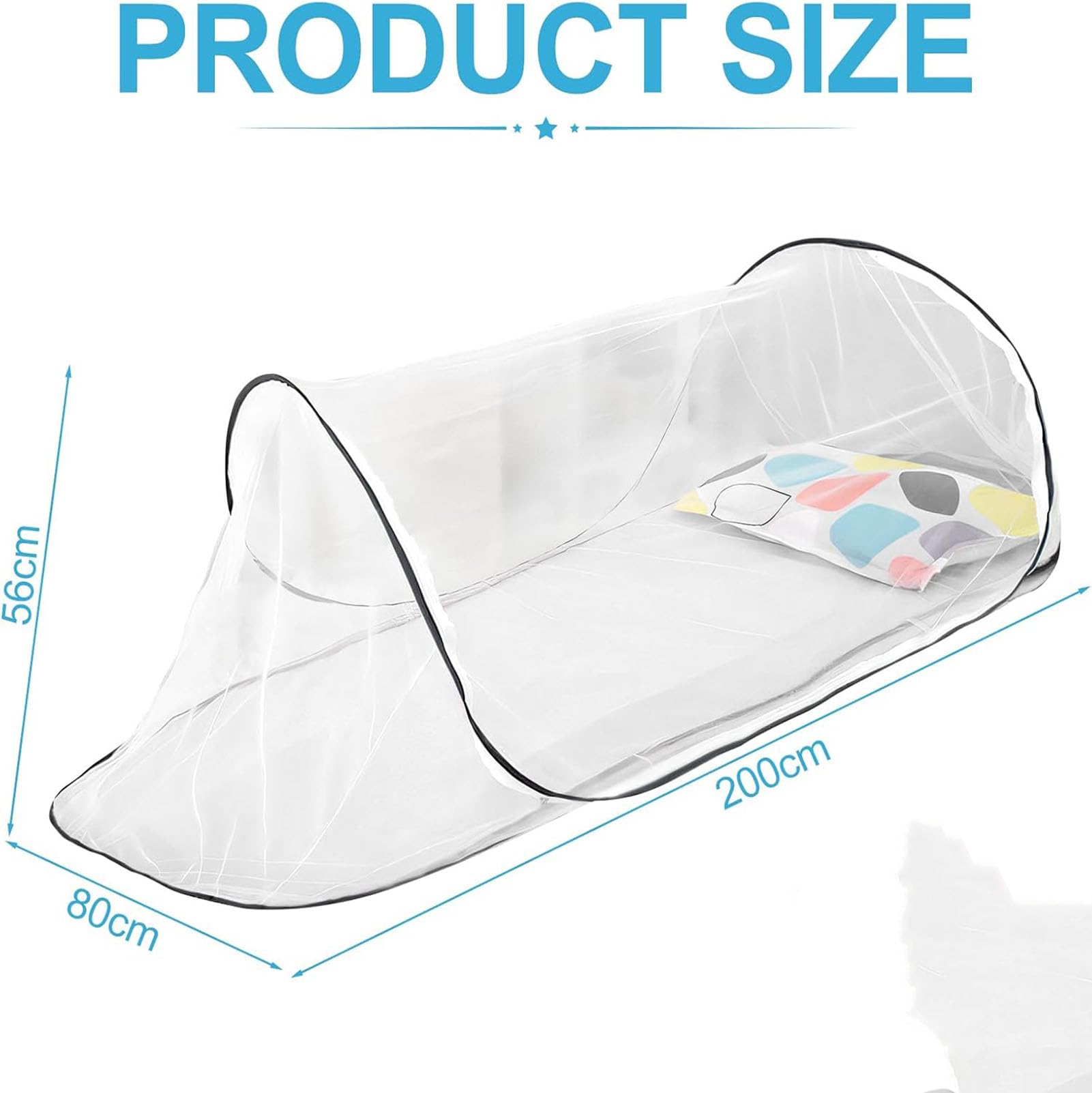 Zanzariera da Viaggio popup, zanzariera da Viaggio Pop-up Mosquito Net, Tenda da Campeggio Portatile, per Campeggio, Viaggio, Famiglia, dormitorio,Nero,200 * 56 * 80cm