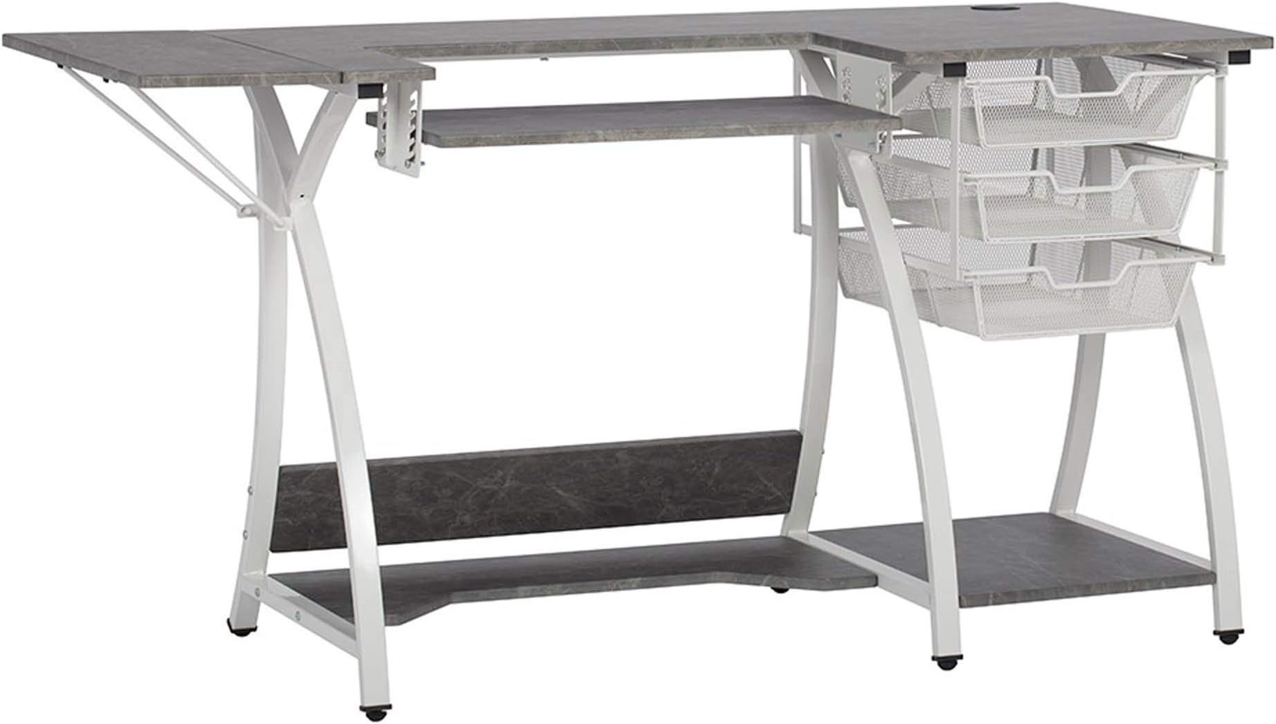 Sew Ready Pro Stitch Sewing Machine Table with Wire Mesh Drawers, Desk for Hobby, Craft Table and Computer Desk, Home Office in White /Cement Gray 13382, 56.75" W