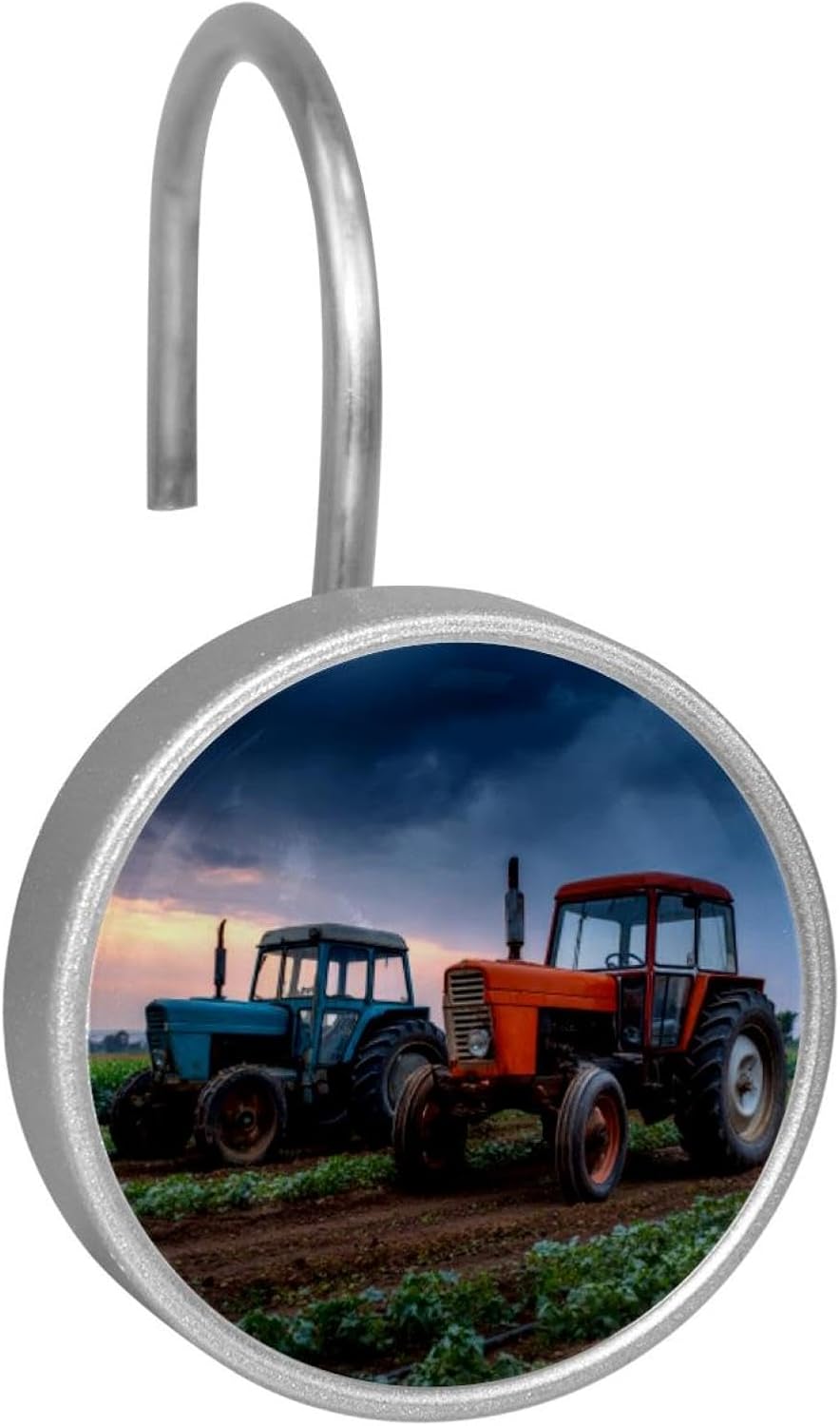 12PCS Farm Tractors and Crops Shower Curtain Hooks Metal Rust Resistant Decorative Shower Curtain Hooks Bathroom Decorations