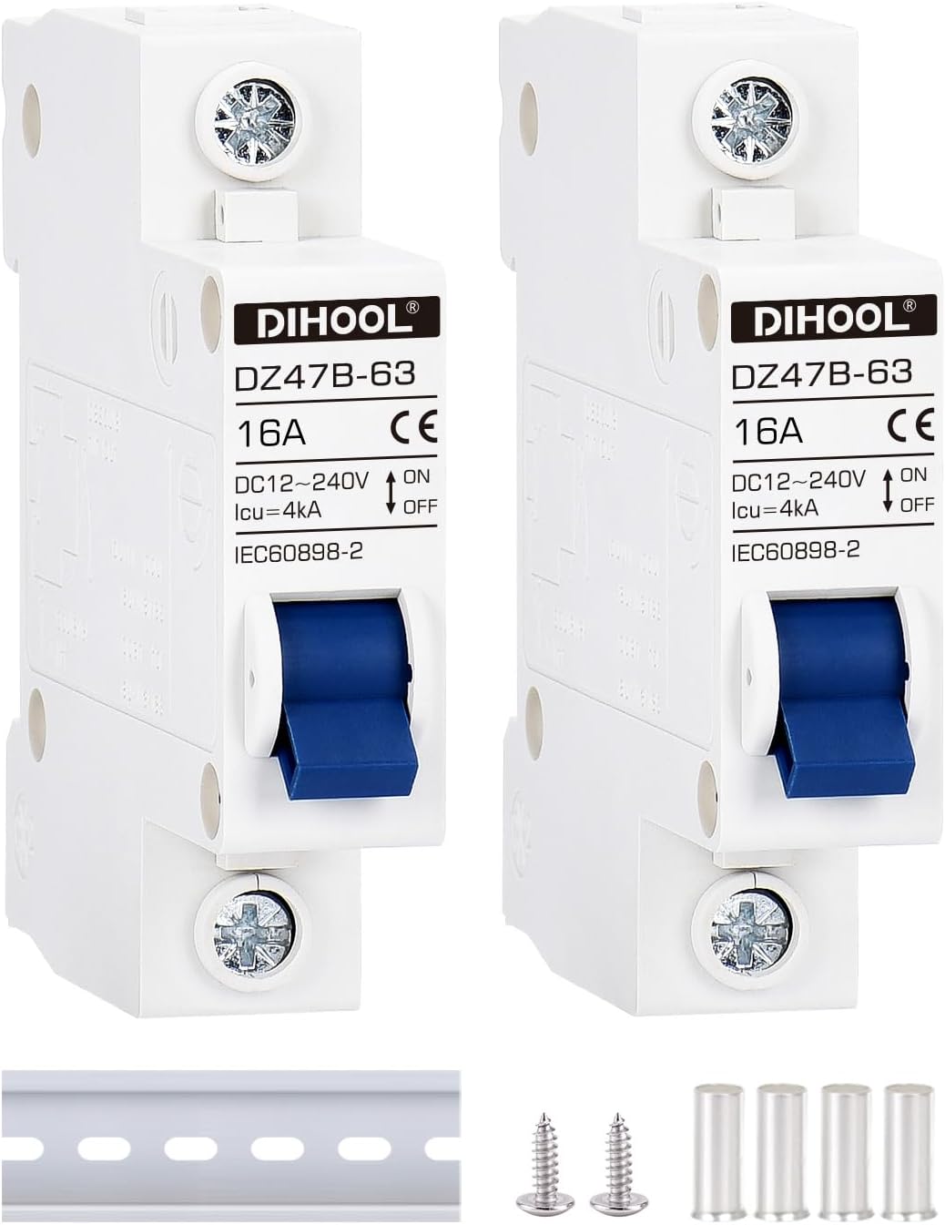 DC Circuit Breaker dz47 1P 16Amp 12V 24V 36V 48V DC MCB Short Circuit Protection Disconnect Switch Isolator for Solar Panel Battery UPS Inverter Photovoltaic PV System