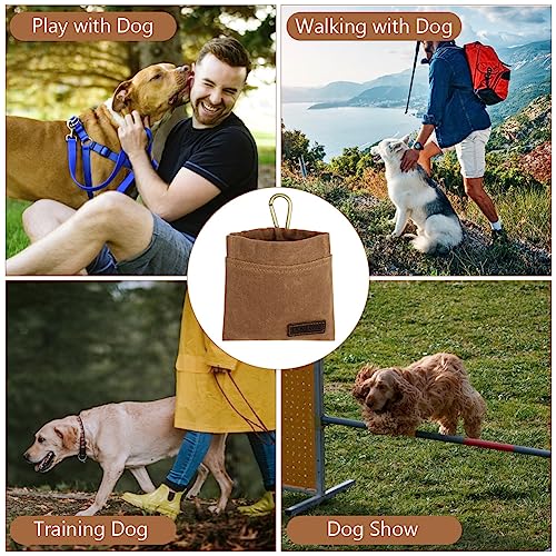 vsshe Leckerlitasche für Hunde, Freihändige Hundeleckerlitasche mit Automatischem Verschluss Futterbeutel Hundetraining Leckerlibeutel Klein Magnet Gassitasche für Katzenfutter Hundefutter Braun