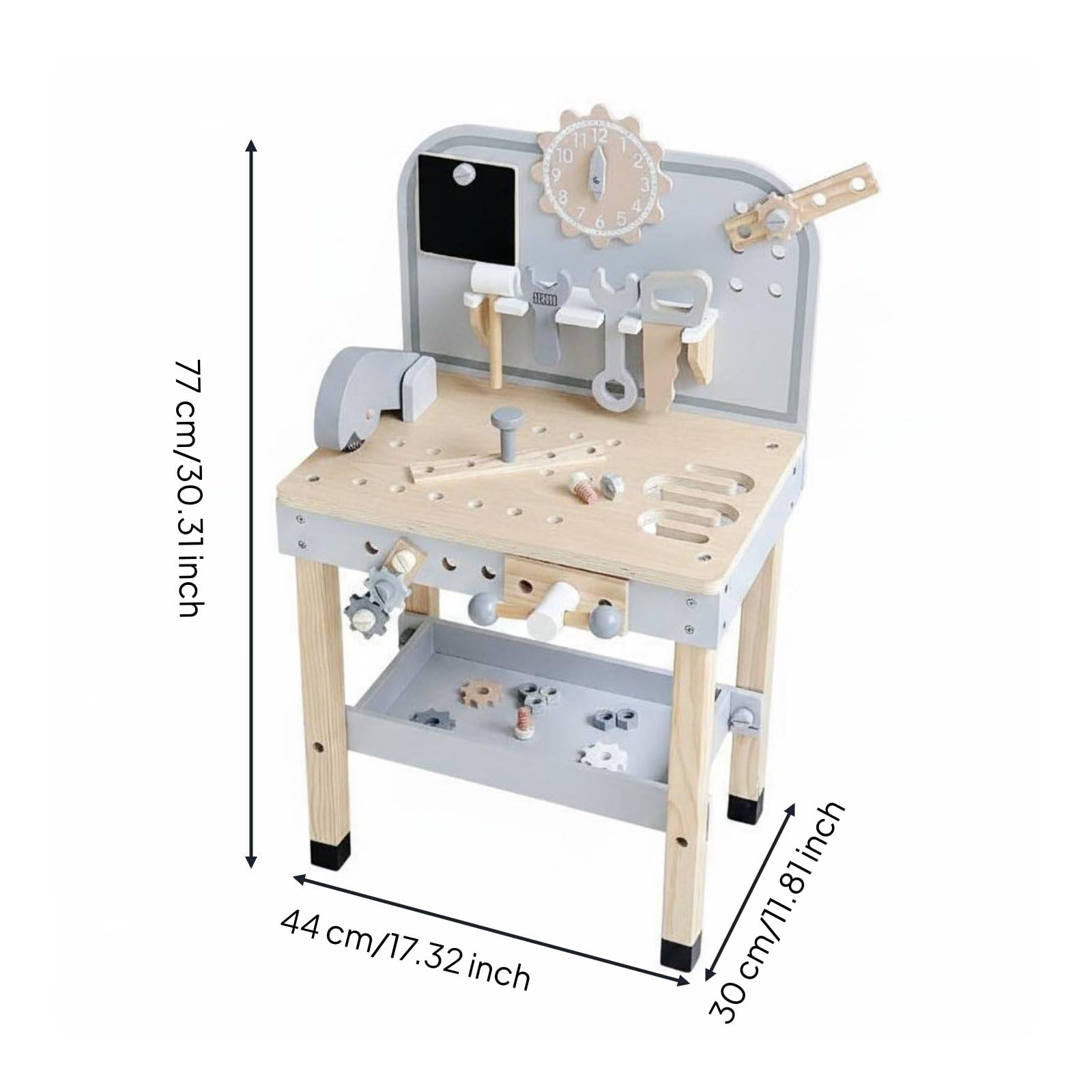 Gralara Kinder-Werkbank Aus Holz Realistisches Spielzeug Kinderwerkbank Lernspielzeug, Kompakte Werkbank In Grau Mit Holzdetails