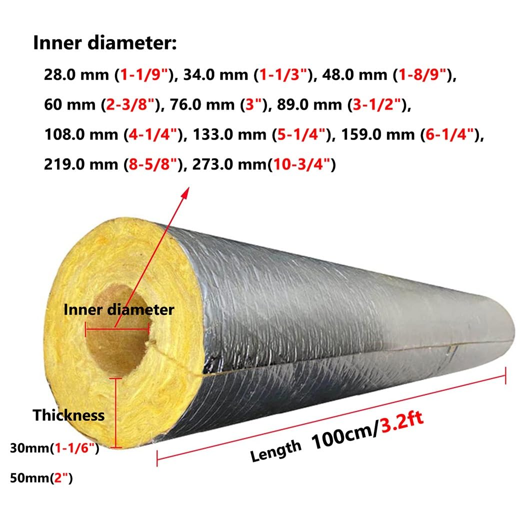 27-273.0mm Papel De Aluminio Coquilla Aislante, Laminado Tubo Aislamiento Lana De Roca Con Conductividad Térmica, Para Tubos Fríos O Calientes(ID48.0mmxT30.0mmxL1.0m)