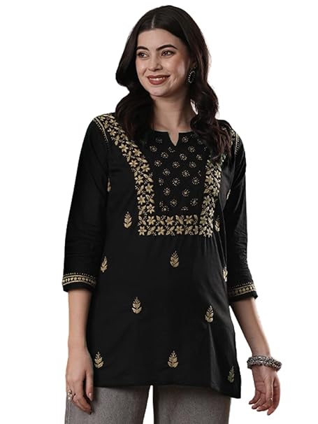 Ada Lucknowi Hand Embroidered Chikankari Cotton Short Kurta Kurti Tunic Top for Women A100131