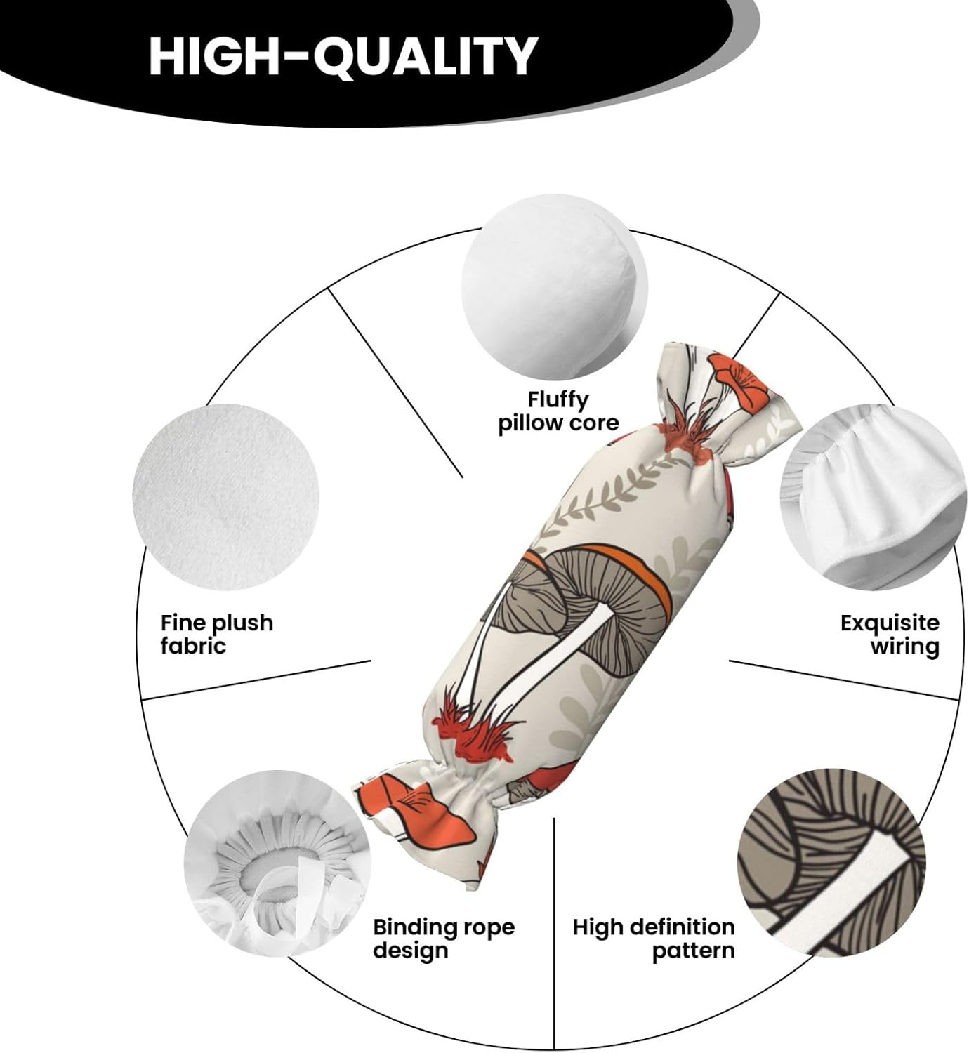 レッドマッシュルームプリント キャンディ 円筒形 実用的な枕 万能 快適 寝室 リビングルーム 旅行