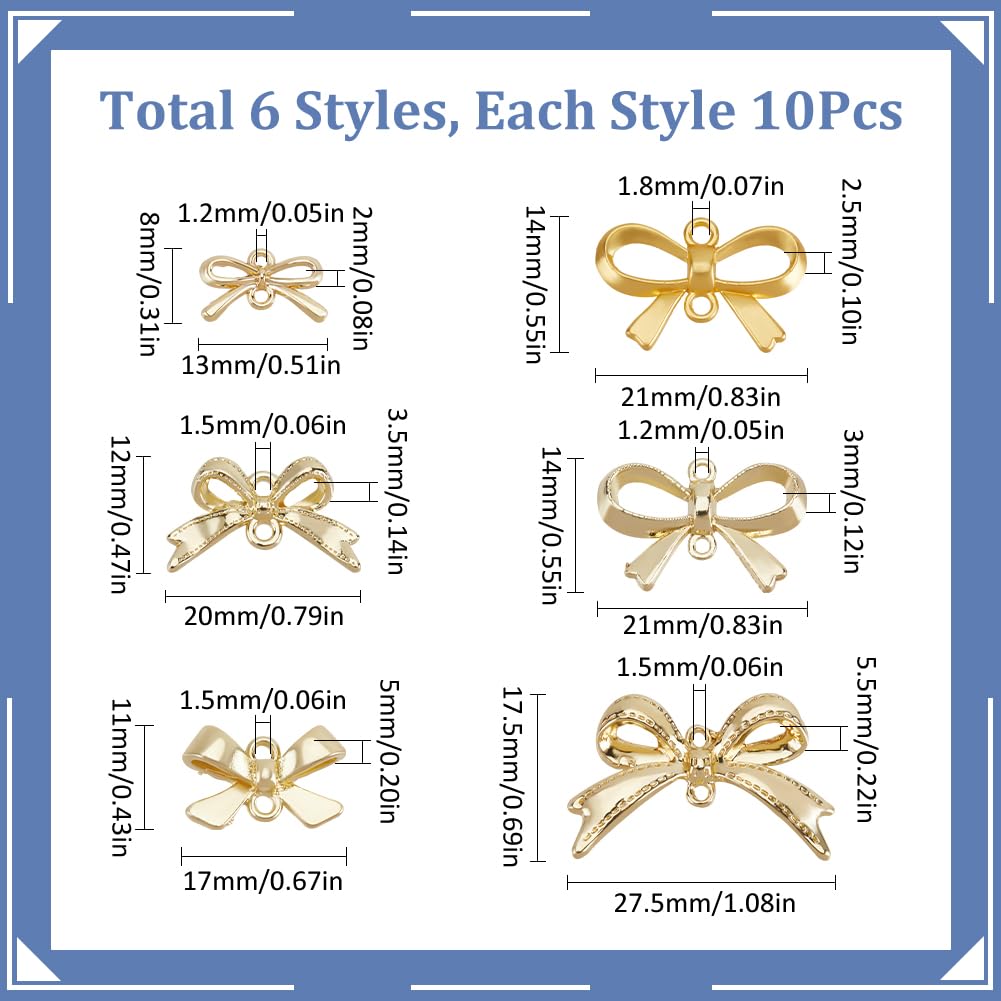 SUNNYCLUE 1 Box 60Pcs Gold Bow Connector Charm Bowknot Charms Metal Alloy Small Cute Hollow Double Loops Links Bows Charm Bulk for jewellery Making Charms Earrings Necklace Bracelets Diy Crafts Suppli - Image 2
